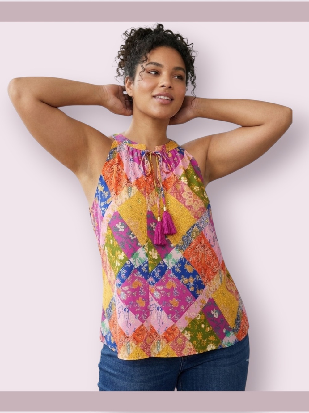 Rose & Olive Bohemian Patchwork Floral Sleeveless Blouse